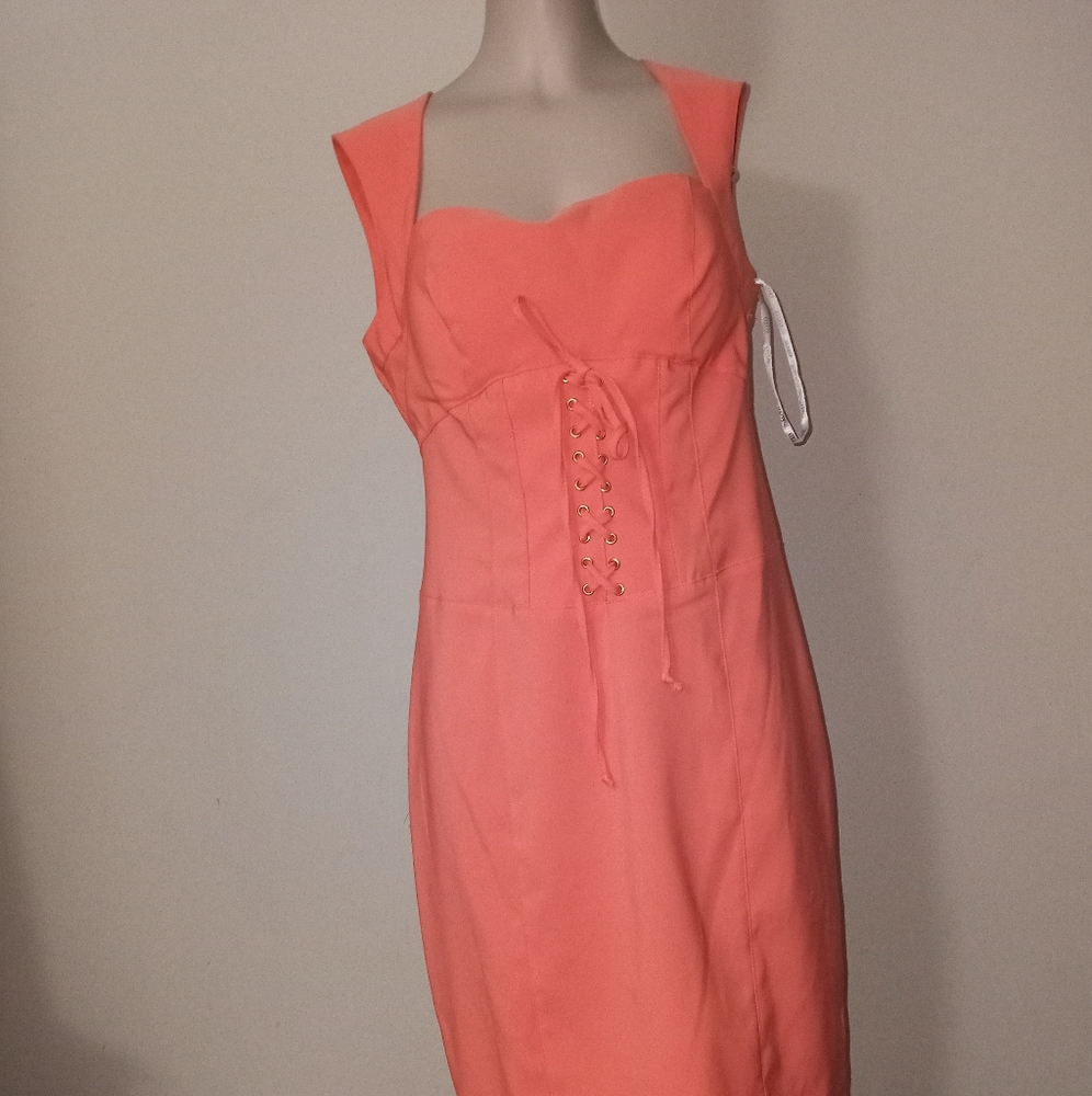 XOXO lace up coral corset dress
